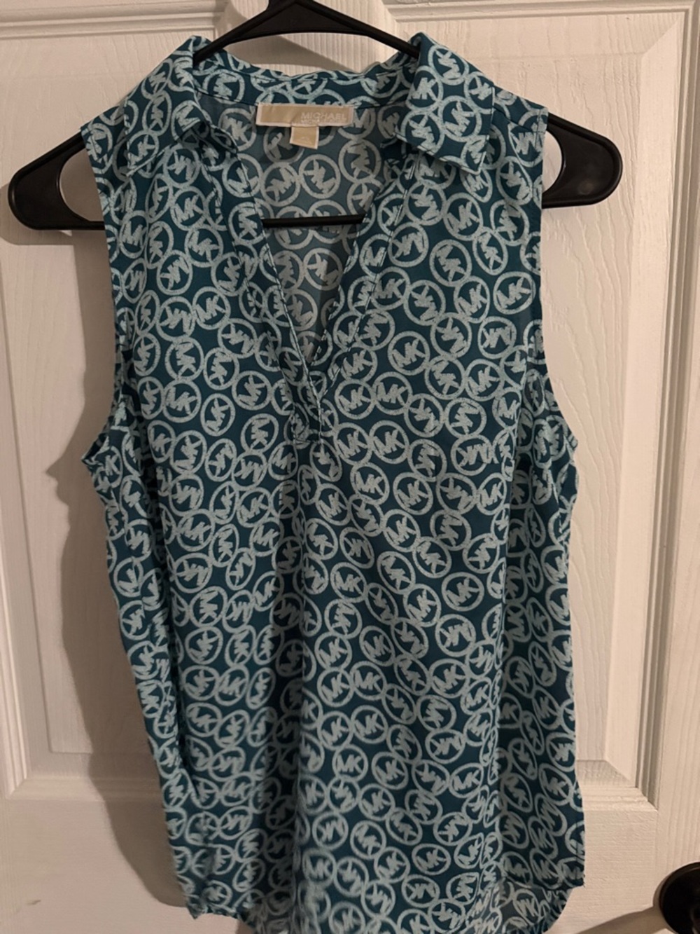 Michael Kors Teal and Light Teal Sleeveless Logo-Print Camisole